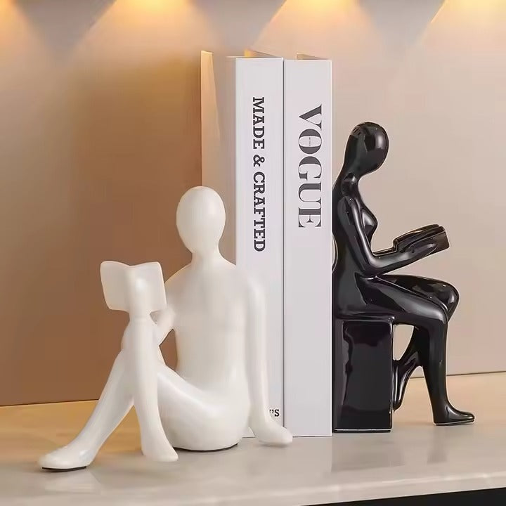 Golden Abstract Human Figurine Bookends – Modern Decorative Book Holder for Home & Office