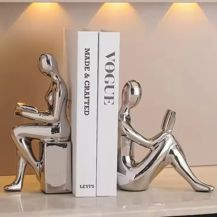 Golden Abstract Human Figurine Bookends – Modern Decorative Book Holder for Home & Office