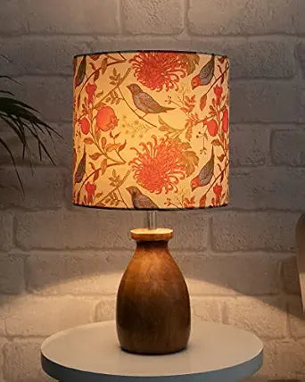 Ghar&Grace Dovel Pot Table Lamp with Wooden Base and Birds – Night Light for Bedroom & Living Room Decor